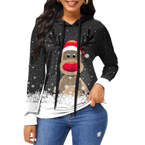 Printed Milu deer Plus Size Women's Long Sleeved Hoodies
